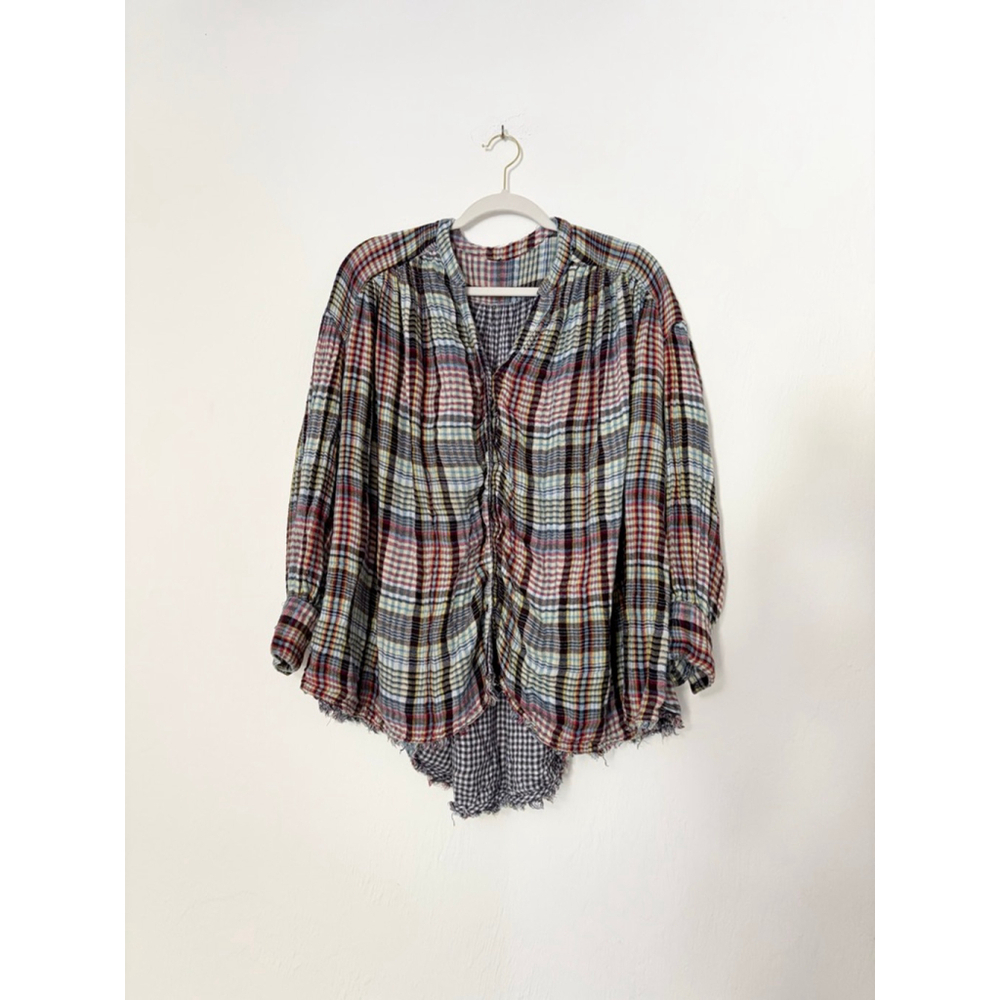 Women's Free People Plaid Button Down Shirt S Multicolor Rayon Cotton